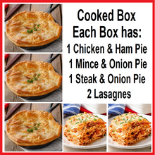 Load image into Gallery viewer, Cooked Box, 1 of Each Pie and 2 Lasagnes!