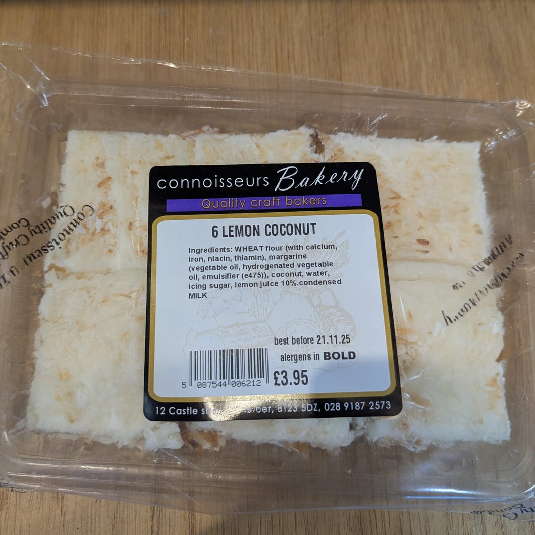 Connoisseurs Bakery - 6 Lemon Coconut Tray Bake Slices