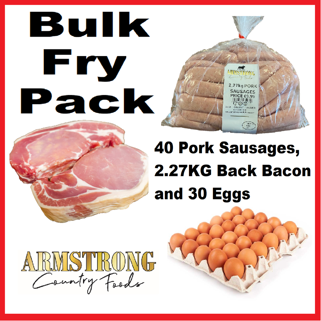 Bulk Fry Pack - 40 Pork Sausages, 2.27KG Back Bacon and 30 Eggs