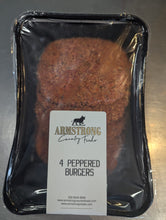 Load image into Gallery viewer, 4 Fresh 4oz Peppered Steak Burgers
