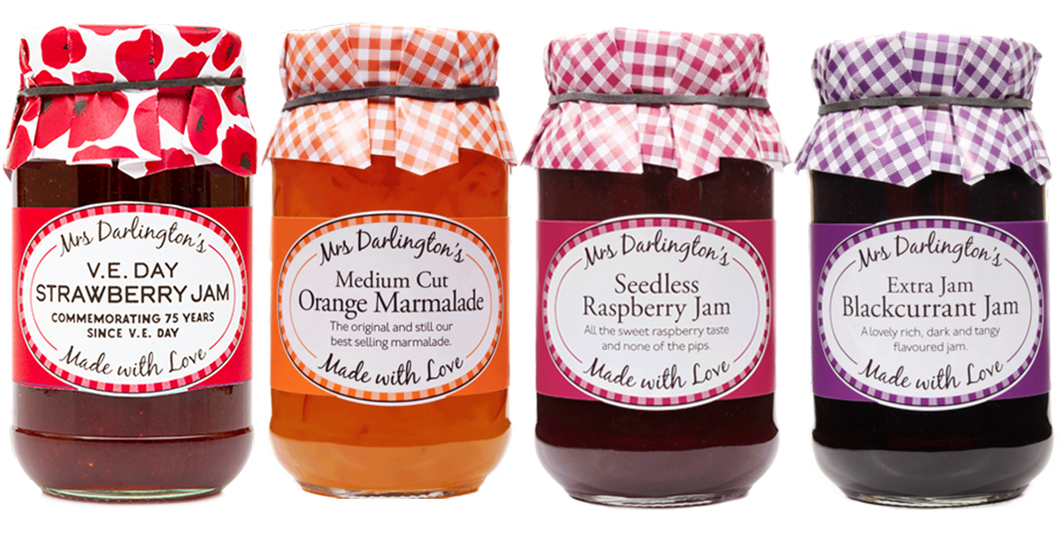 Mrs Darlingtons Jam Selection - Raspberry, Strawberry, Blackcurrant and Orange Marmalade